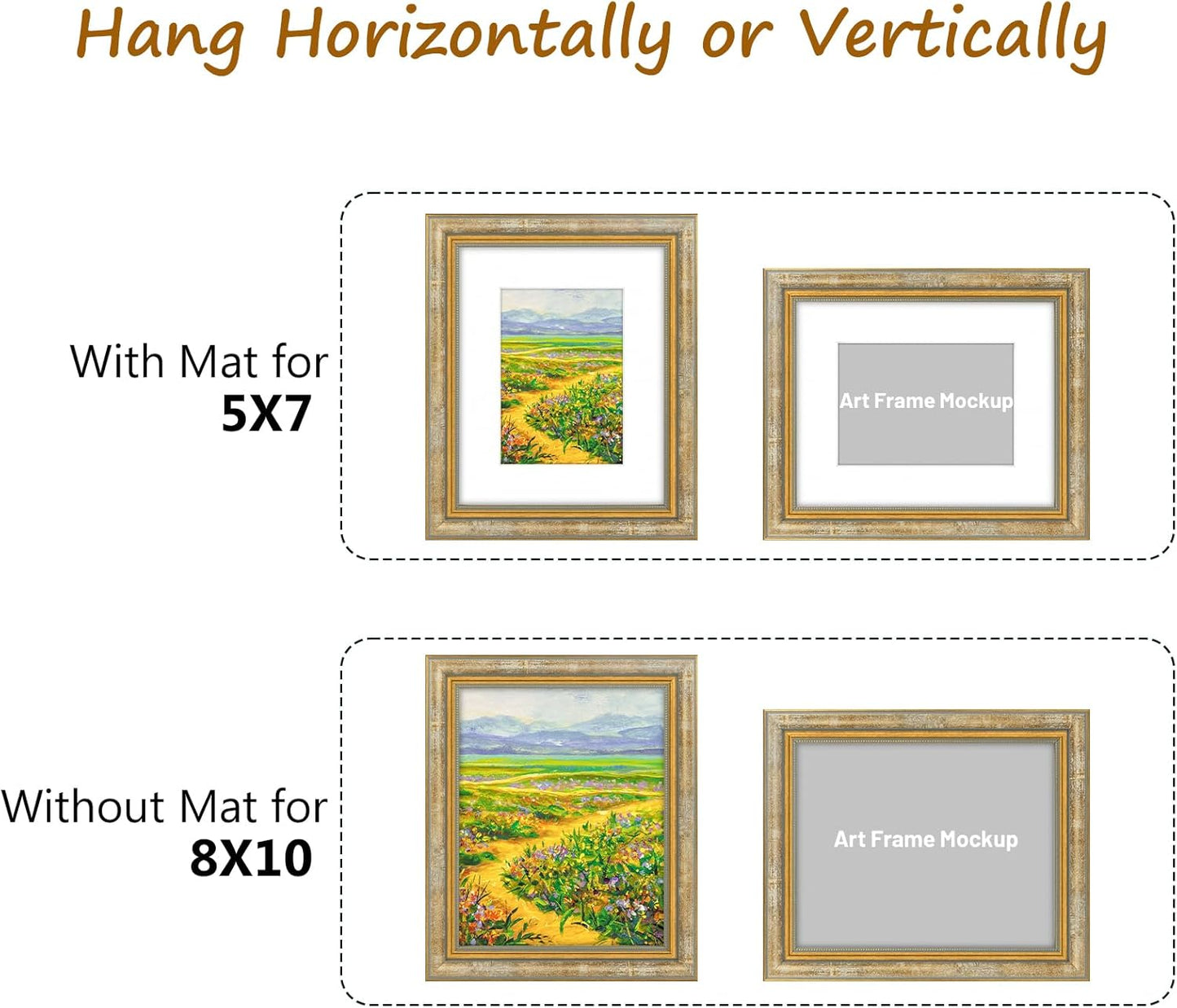 Golden State Art,11x14 Ornate Picture Frame for 8x10 Photo with Mat or 11 x 14 Prints without Mat,Real Glass Wall Display(Color:Green Gold)