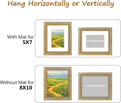 Golden State Art,11x14 Ornate Picture Frame for 8x10 Photo with Mat or 11 x 14 Prints without Mat,Real Glass Wall Display(Color:Green Gold)