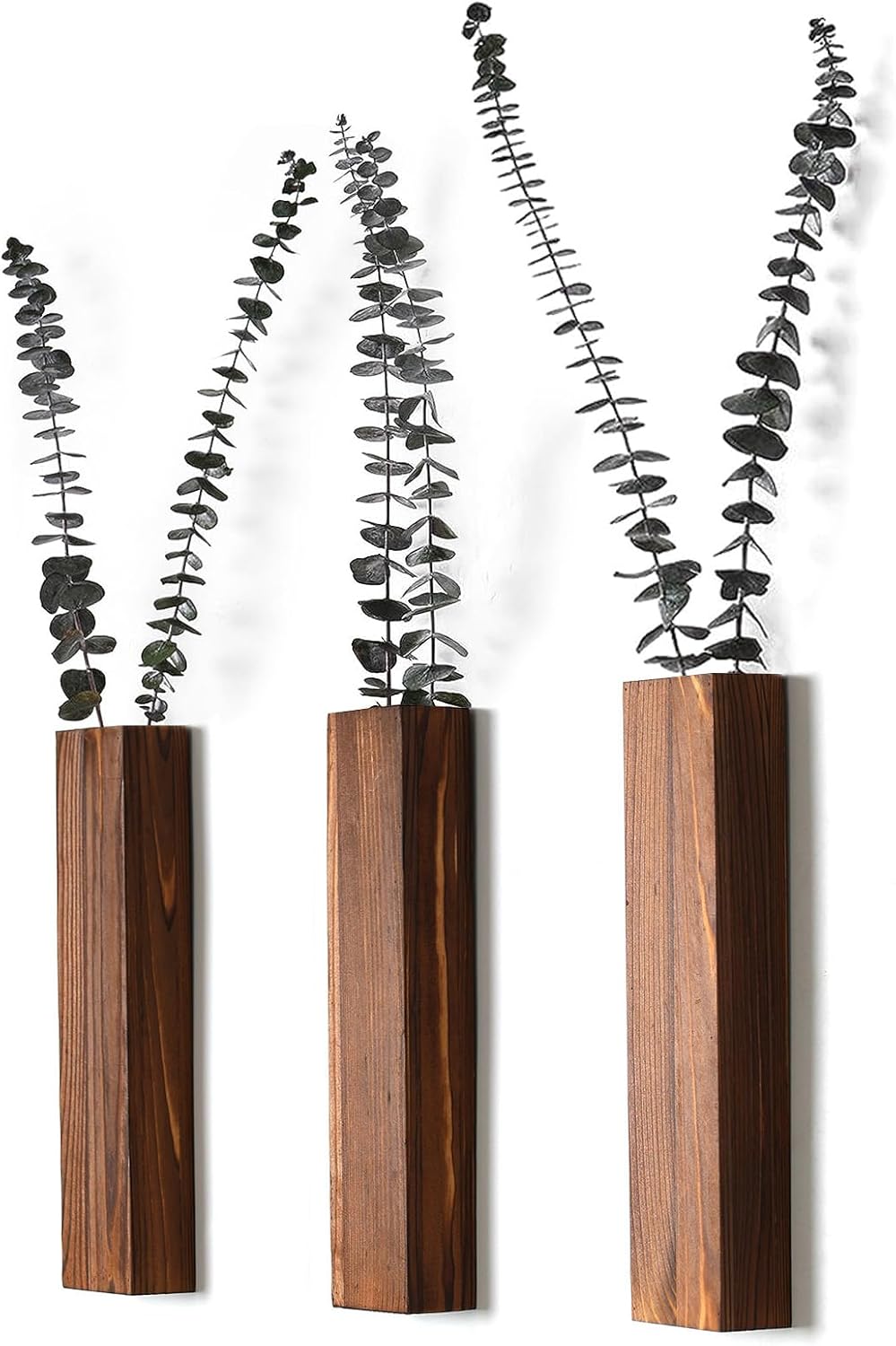 Wooden Wall Planter Set of 4 - Modern Home Decor for Living Room, Bedroom, Bathroom - Walnut Finish Planter for Dried Flowers, Faux Greenery, Indoor Plants