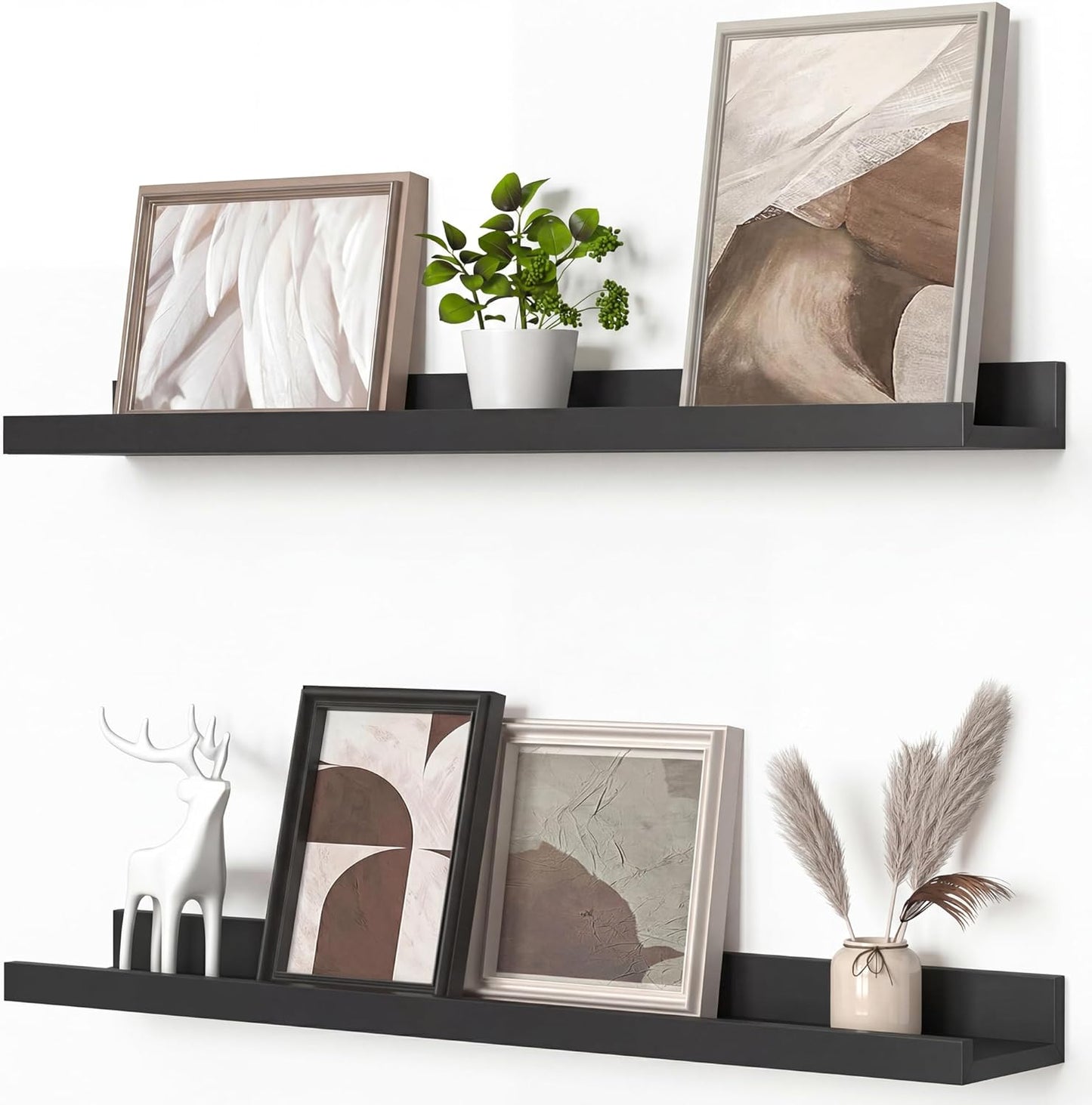 Heimlove Picture Ledge Shelf, Floating Shelves Set of 2, 24 Inches Picture Shelf for Wall with Ledge, Kids Bookshelf Wall Mounted for Living Room Bedroom Decor Books Photo Frames - White