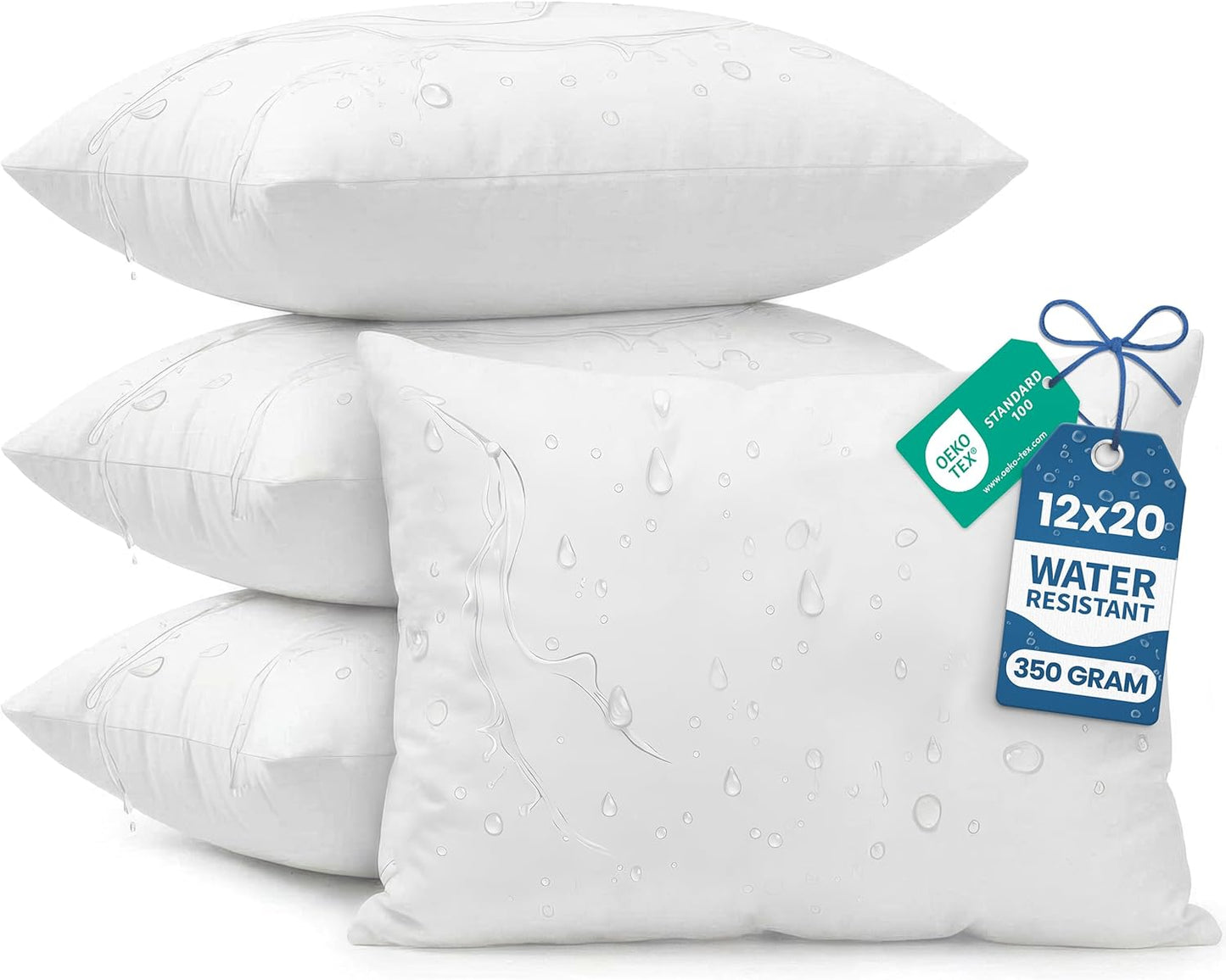 Utopia Bedding Outdoor Pillow Inserts 18 x 18 Inches (Pack of 4, White), Water Resistant Garden Throw Pillows for Patio and Porch Furniture