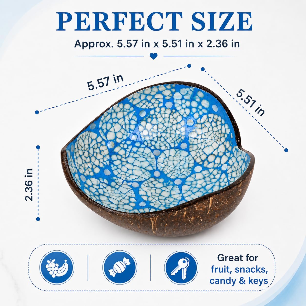 Coconut Bowls Decorative Candy Dish - Heart Acai Bowl, Natural Wooden Candy Dish, Key Bowl Holder for Entryway Table, Yogurt Smoothie Nuts Dessert Container, Rice Fruits Dry Snack Storage Shell Bowls