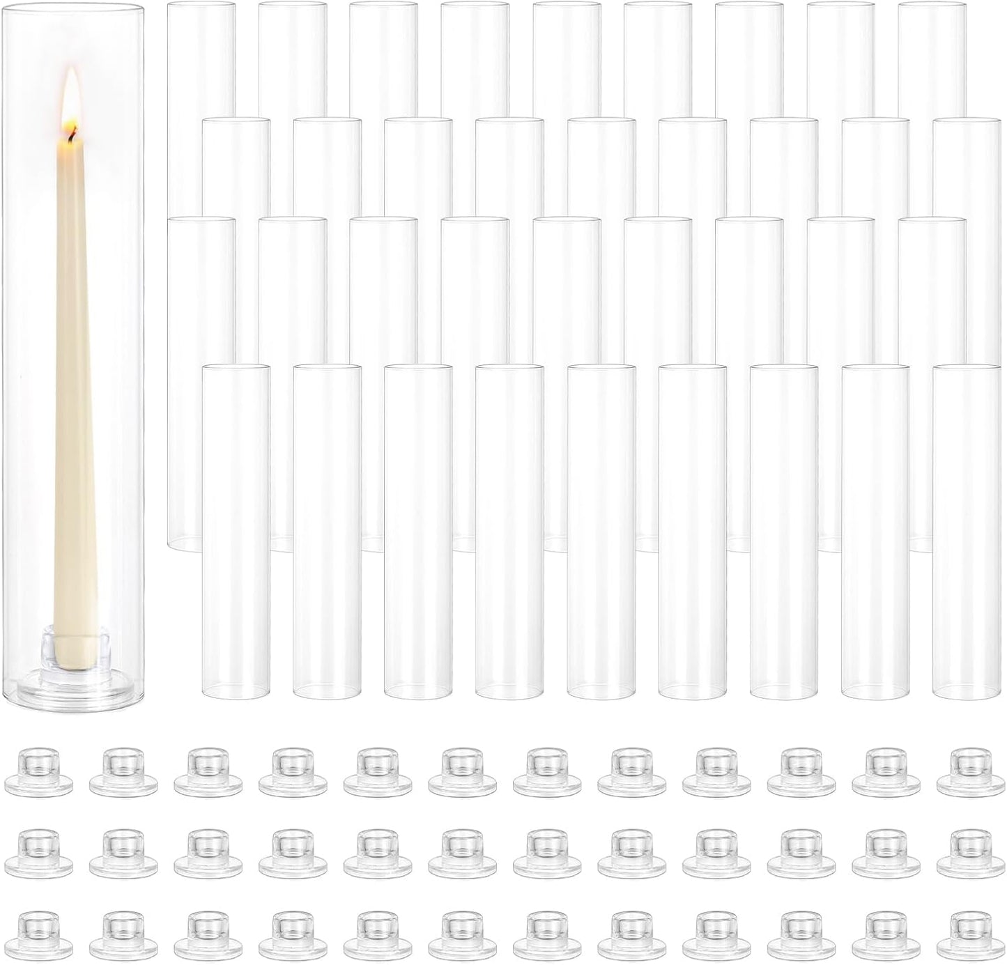 Hewory Hurricane Glass Candlestick Holders: 24PCS Clear Taper Candle Holders for Candlesticks with Windproof Design Ideal for Event Organizers for Table Centerpieces Weddings Christmas Home Decor