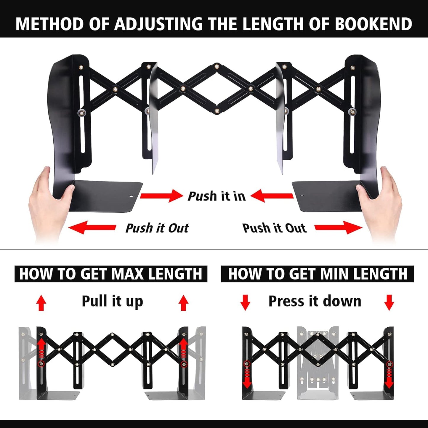 2PCS Adjustable Bookends, Metal Book Ends for Heavy Book, 2 Dividers, Nonslip Book Stander for Desk, Shelf, Office, Stationery Gift, Extends up to 19 inches (Blue)