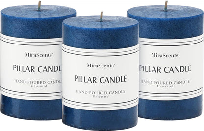 3x4 inch Green Pillar Candles Set of 3, Unscented Pillar Candle, Dripless and Smokeless Large Candles, Candle for Home Decor, Dinner Table,Weddings, Holidays
