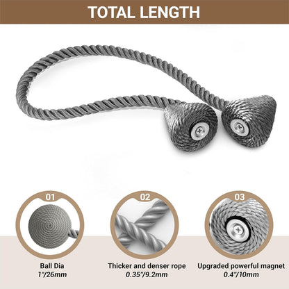 Hion Magnetic Curtain Tiebacks Black 2pcs, Curtain Tiebacks Buckles Holdbacks Holders Hooks Clip for Home Outdoor Bedroom Office Decorative Curtain