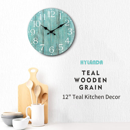 Wall Clock, Rustic Wall Clocks Battery Operated Silent Non Ticking, Country Round Wooden Clocks Farmhous Wall Decorative for Kitchen, Bathroom, Living Room (Gray 8 Inch)