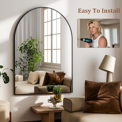 HARRITPURE Arched Wall Mirror 24"x36" – Black Metal Frame Vanity Mirrors for Bedroom, Entryway, Living Room Decor
