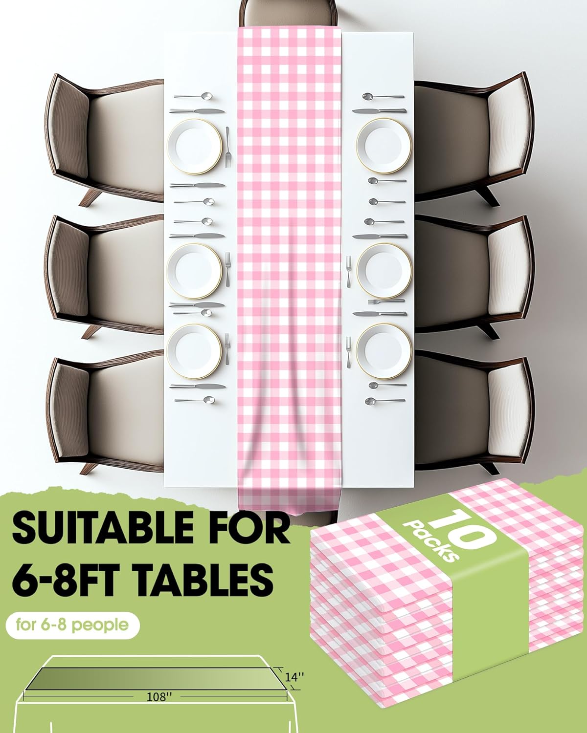 Pureegg Gold Plastic Table Runners - 10 Pack, 14'' x 108'', Water Resistant & Disposable Centerpiece Decorations for Table Cloth, Wedding, Birthday, Holiday, Baby Shower, Party, Home Decor