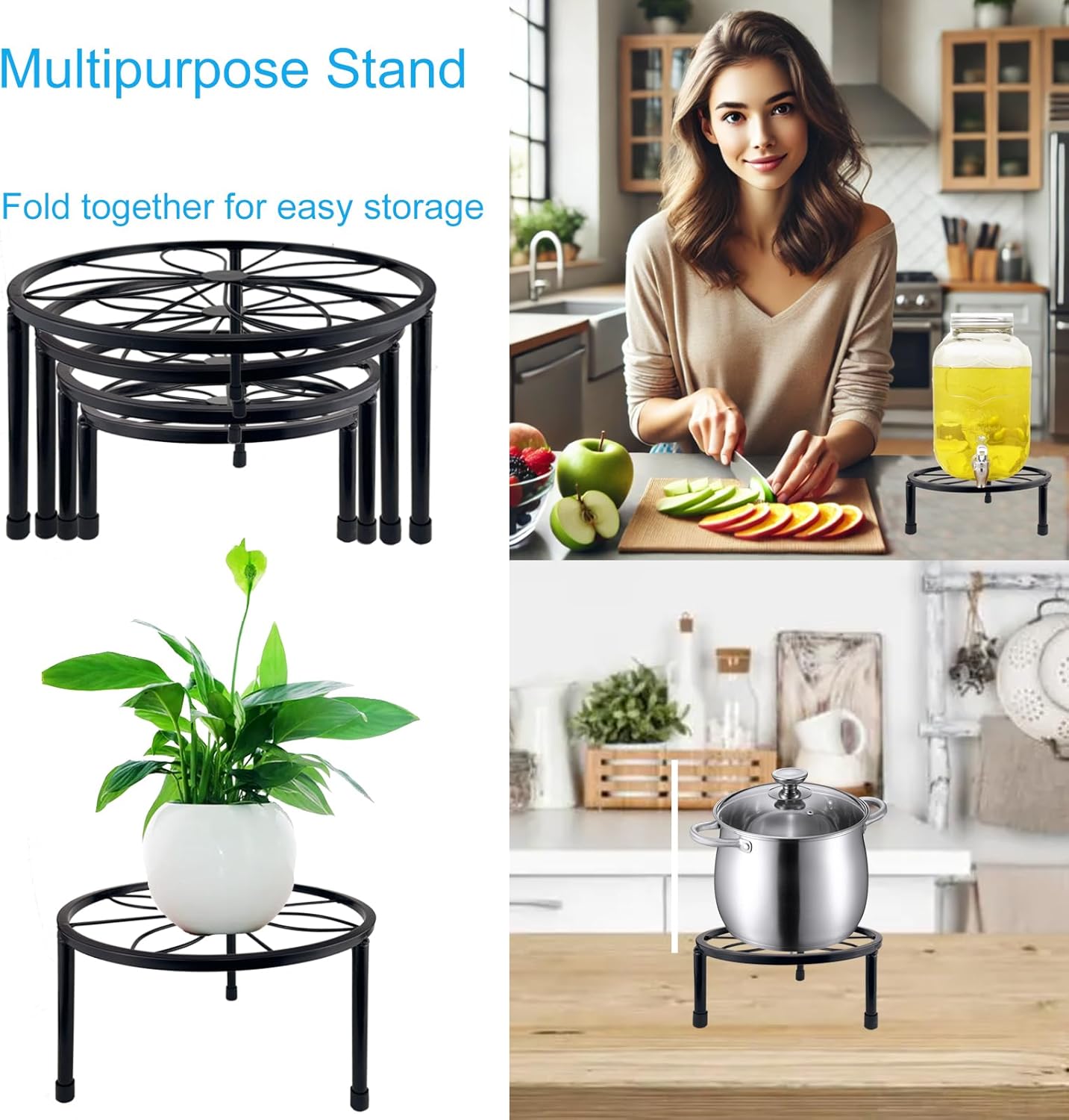 HENABLE 5 Packs Metal Plant Stand Indoor, Outdoor Black Plant Stand for Multiple Plant, Rustproof Iron Round Heavy Duty Flower Pot Stand, Plant Shelf for Planter Garden Home