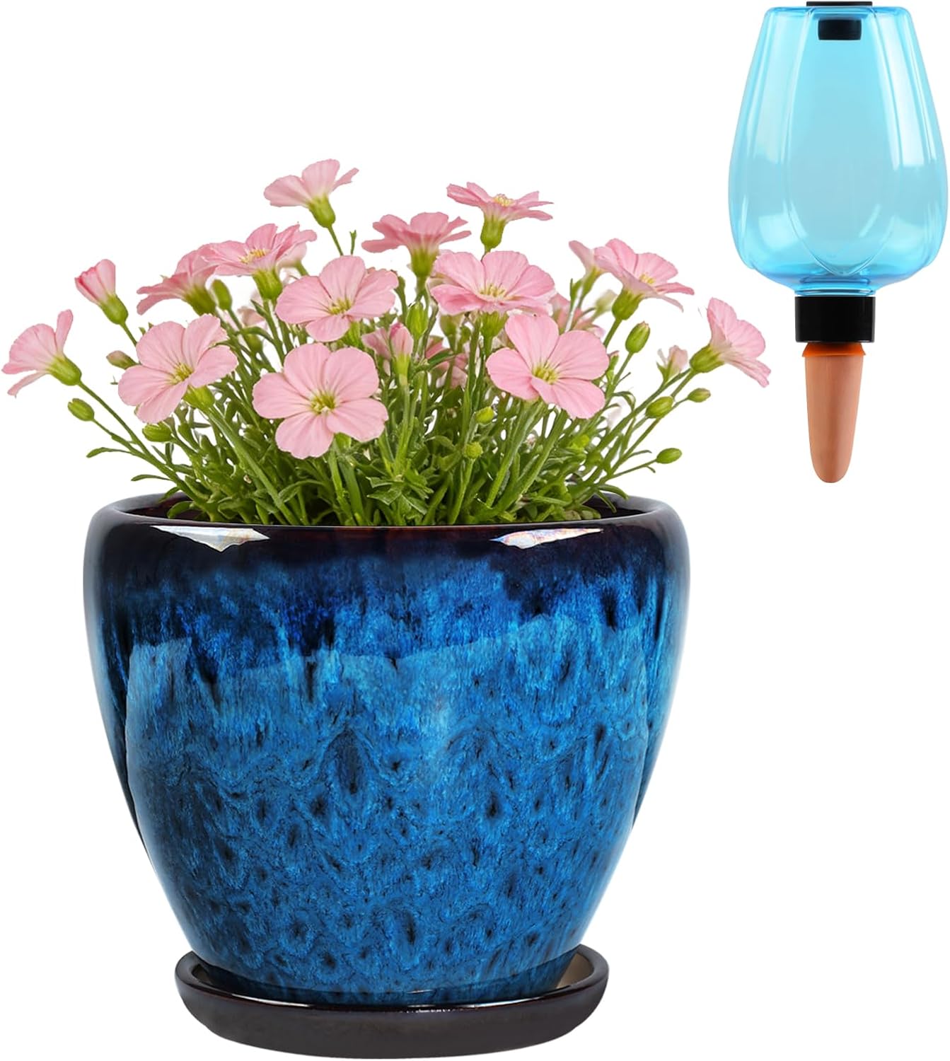 Ceramic Plant Pots with Saucer, 6 inch Glaze Planters for Indoor Plants with Drainage Holes, Decorative Small Flower Pots Outdoor, Modern Succulent Pots for Home Room Decor