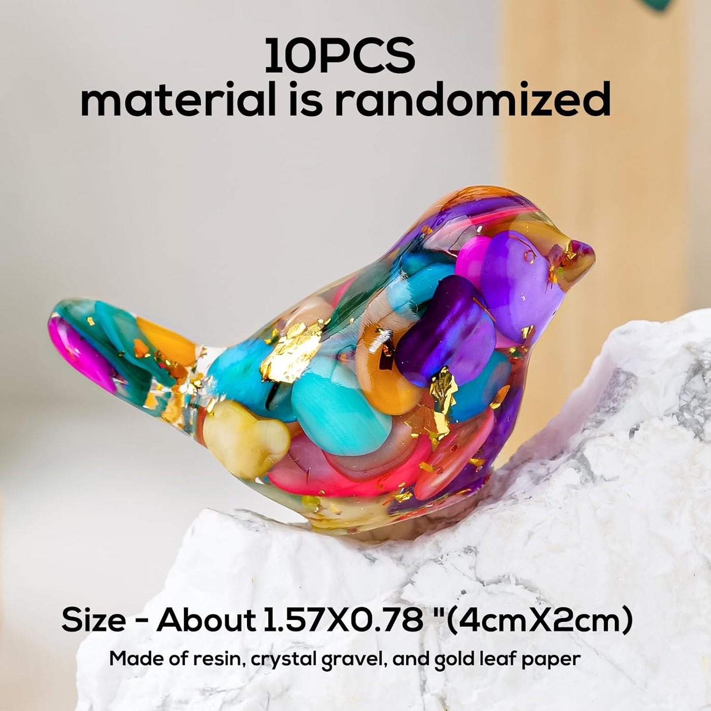 10PCS Crystal Bird Figurines Resin Animal Statues Decorative Gravel Birds Decor Animal Figurines for Home Decor Unique Bird for Teens
