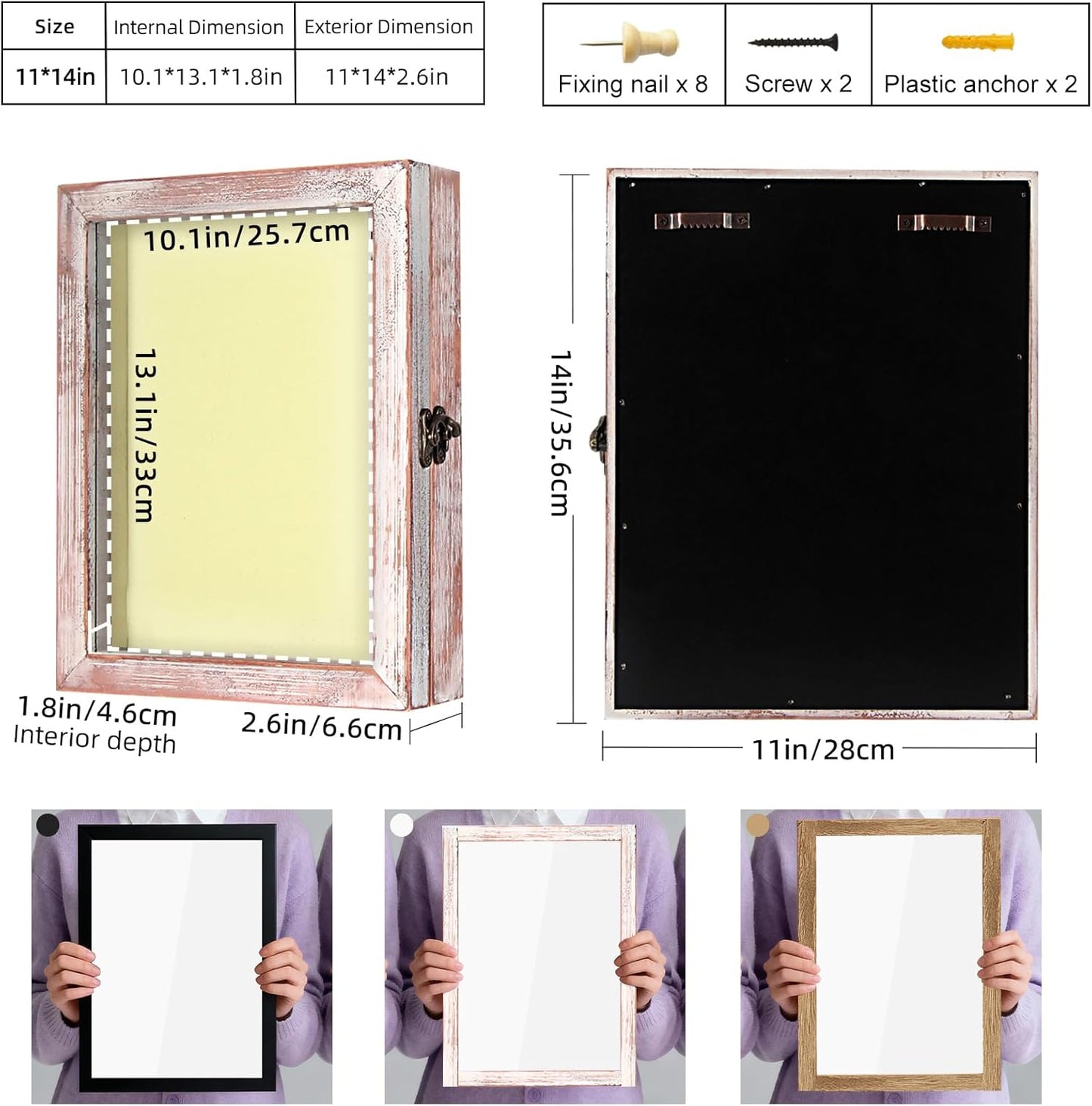 TJ.MOREE Shadow Box Frame 8 x 10 Shadowbox Display Case Picture Frame with Linen Back Memorabilia Bouquet Medals Military Photos Memory Box