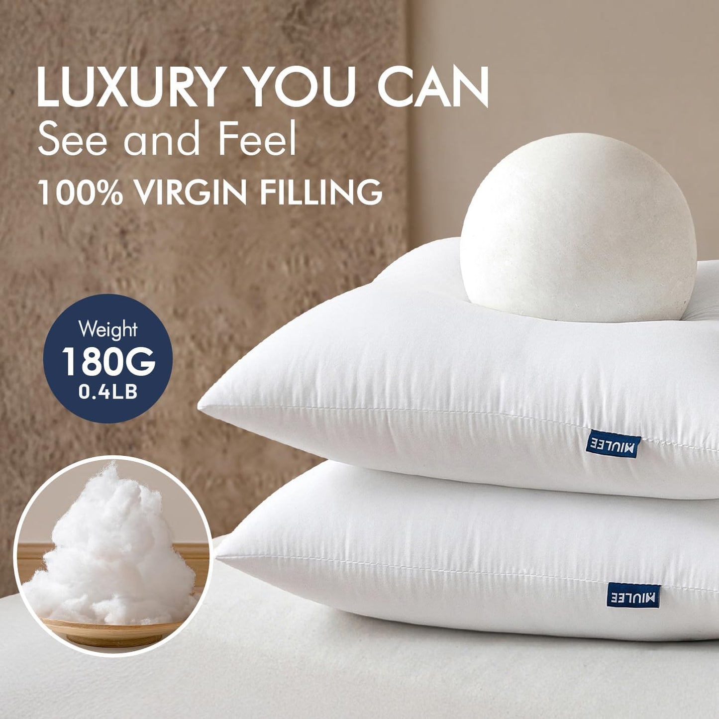 MIULEE Throw Pillows Inserts, Pack of 2 18x18 Inch 100% Virgin Fiber Filling Bed Couch Pillows