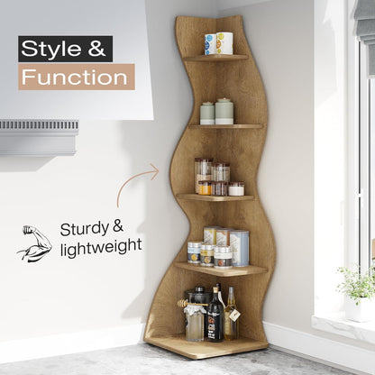 Tribesigns Corner Shelf, Modern 5-Tier Wall Corner Bookshelf, Stylish Corner Small Bookcase Storage Rack Plant Stand with Unique Shape for Living Room, Home Office (White, 1PC)
