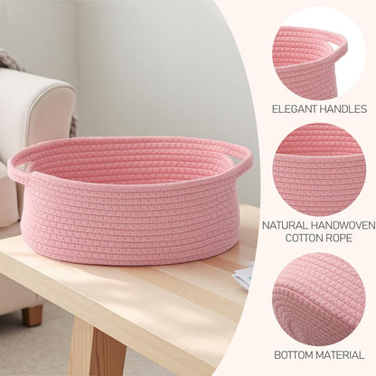 JMvicyroam Woven Basket,Small Rope Storage Bin with Handles & Ribbon Bag, Organizer for Shelves Closets,Gift Basket Empty for Birthday,Books,Dog Toys,White