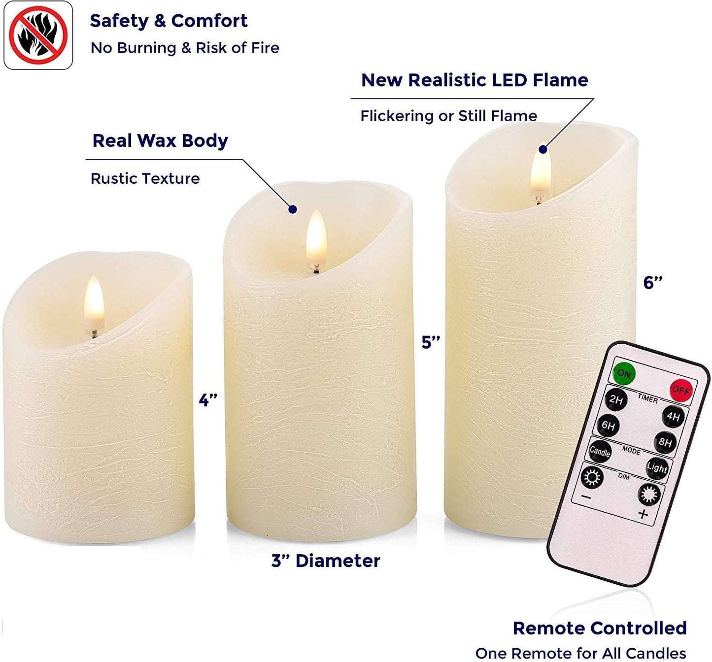 VENTA Set of 3 Warm Ivory Pillar Candles | Real Wax Battery Operated Candles with Flickering Flame | Timeless Year-Round Decor for Weddings, Mantels & Centerpieces
