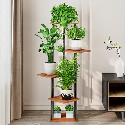 AZERPIAN Plant Stand 5 Tier Indoor Metal Flower Shelf for Multiple Plants Corner Tall Flower Holders for Patio Garden Living Room Balcony Bedroom, Black (5 Tier-Black)