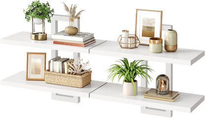 HOOBRO Floating Shelves, 15 Inch Wall Shelf Set of 2, Wall Mounted Storage Shelves 2-Tier, Hanging Bathroom Shelves, for Living Room, Bedroom, Bathroom, Kitchen, Rustic Brown and Black BF32BJ01G1