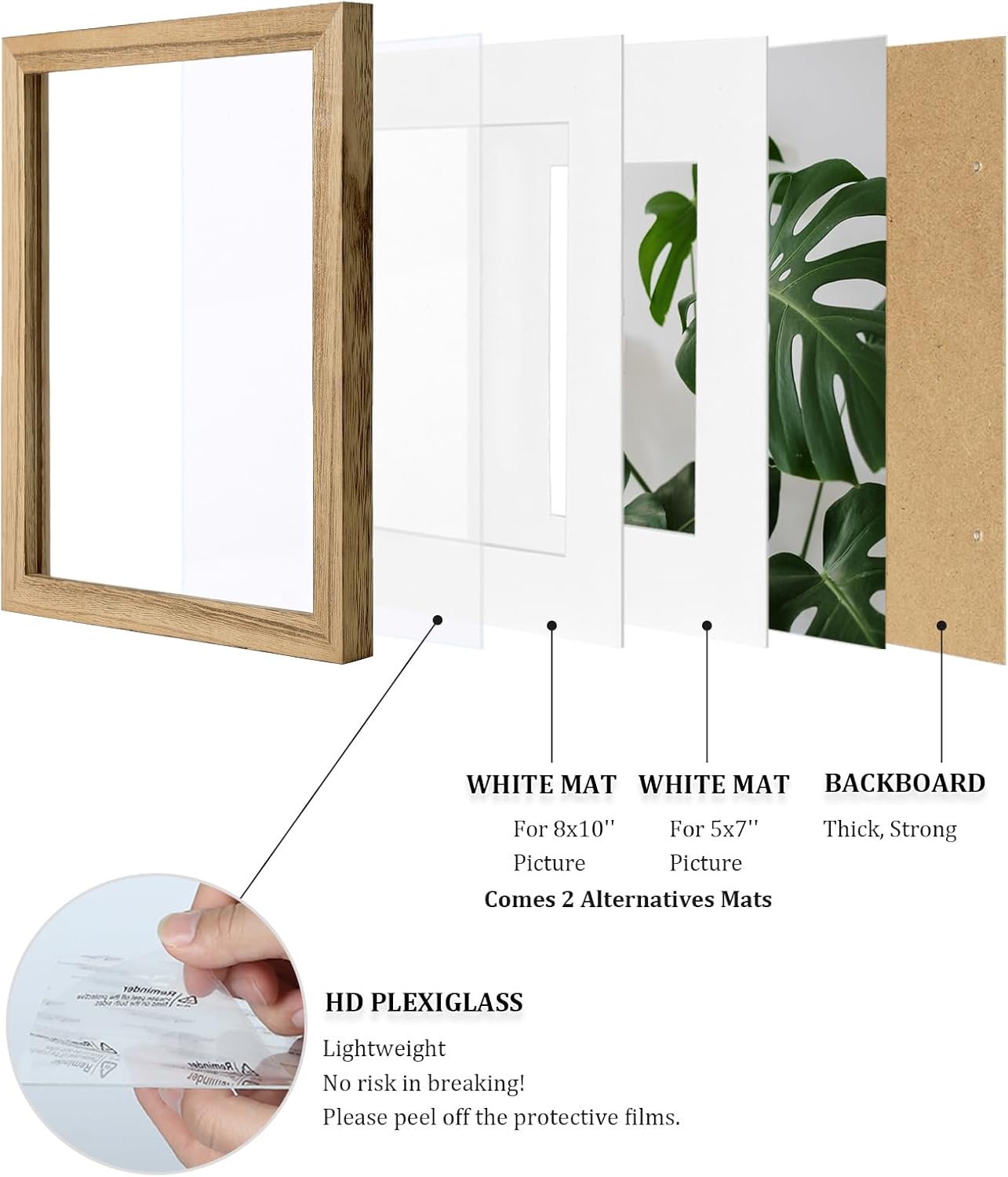 Egofine 12x16 Picture Frame Black, Covered by Plexiglass Made of Solid Wood, Display Pictures 9x12 and 11x14 with Mat or 12x16 Without Mat, for Wall Mounting Photo Frame - Colors A
