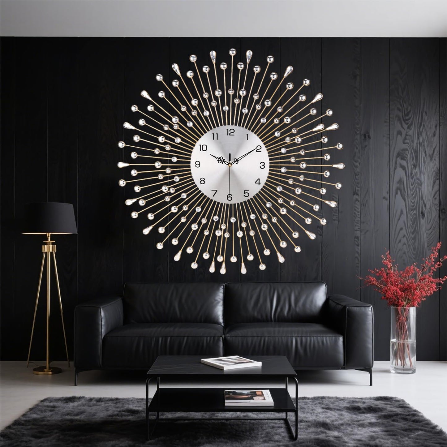 SIN&MI Large Wall Clocks, Silent Sunflower Shape Chic Decorative Wall Clock, Modern Non-Ticking Round Clock Dial Iron Metal Wall Clock for Living Room Decor Entrance Office Cafe 20 Inch