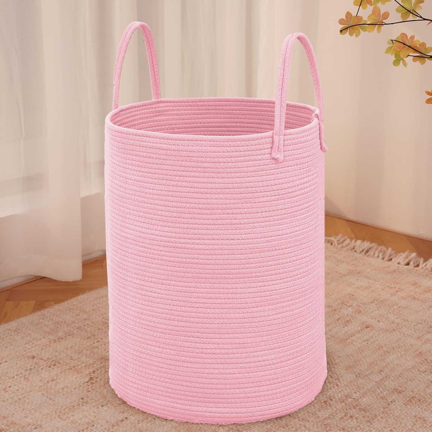 JMvicyroam Large Woven Laundry Basket Hamper,60L Cotton Rope Storage Bin for Blankets,Toys and Clothes,Decorative Tall Nursery Hamper for Living Room,Baby Nursery,Bathroom and Bedroom,Brown