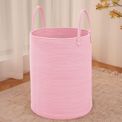 JMvicyroam Large Woven Laundry Basket Hamper,60L Cotton Rope Storage Bin for Blankets,Toys and Clothes,Decorative Tall Nursery Hamper for Living Room,Baby Nursery,Bathroom and Bedroom,Brown