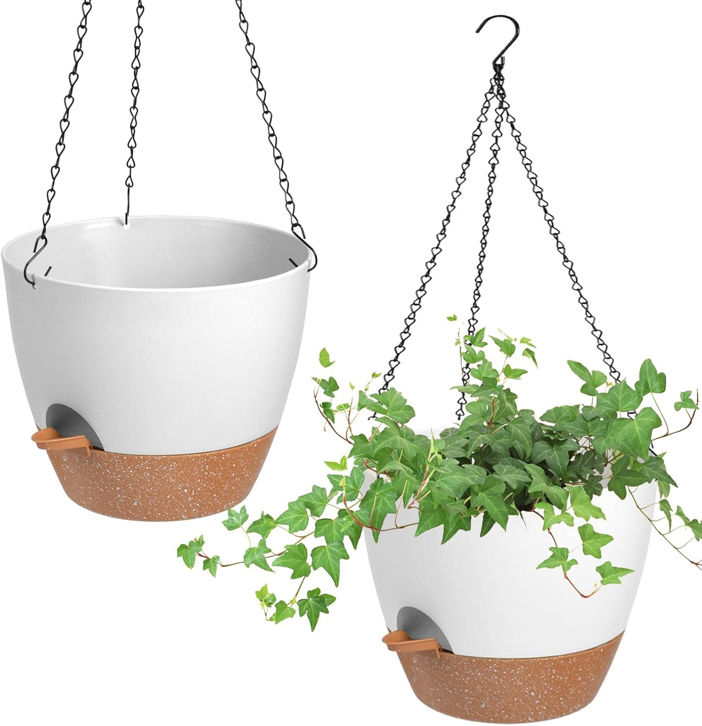 Vanslogreen Hanging Planters for Indoor Outdoor Plants, 2 Pack Self Watering Hanging Pot with Drainage Holes & Removable Tray (Black, 8'')