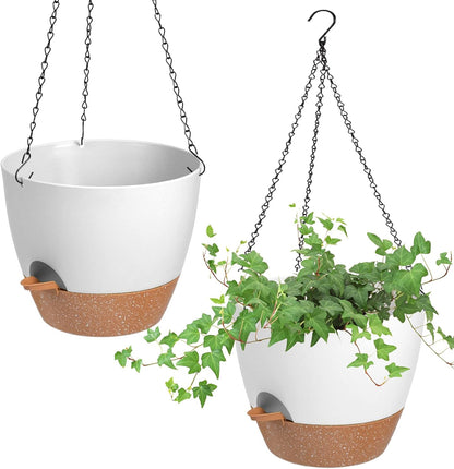 Vanslogreen Hanging Planters for Indoor Outdoor Plants, 2 Pack Self Watering Hanging Pot with Drainage Holes & Removable Tray (Black, 8'')
