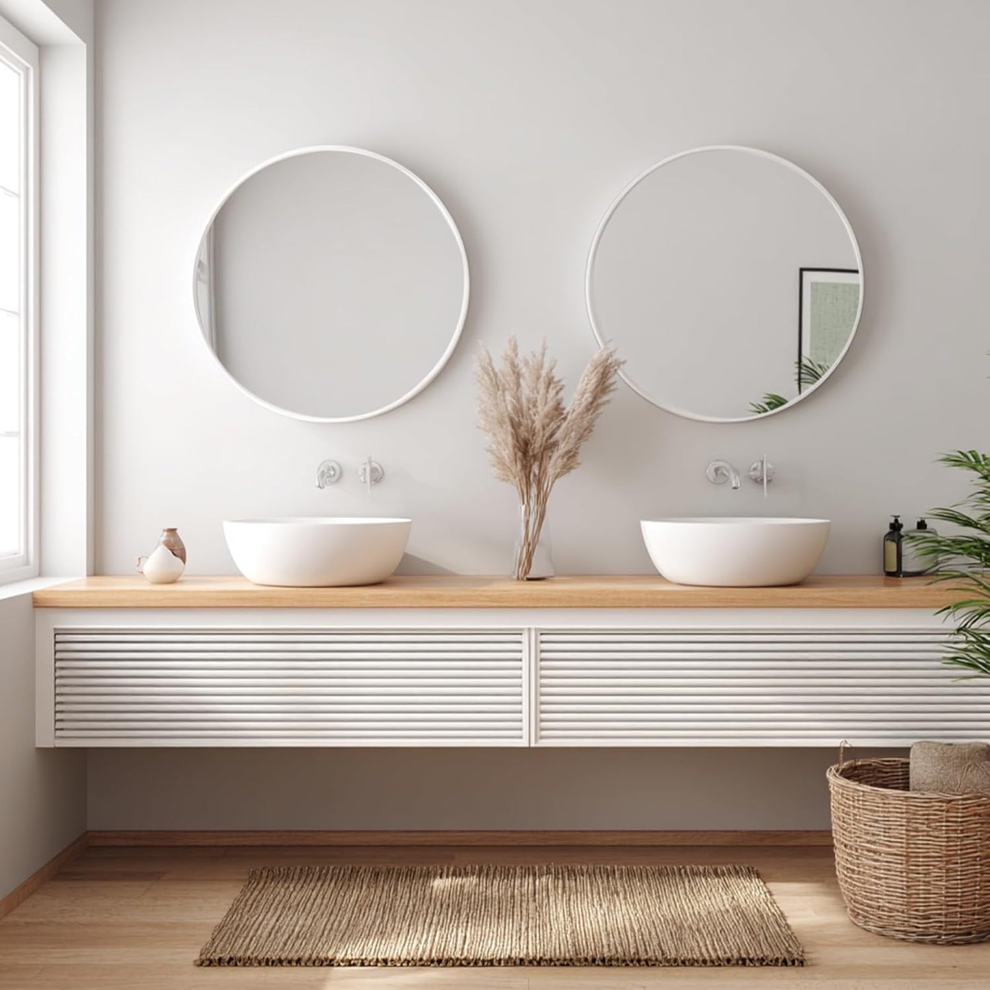 Sunniry Black Round Mirror, Round Mirror 24 inch, Black Circle Mirrors Matte Metal Frame, Wall Mounted Mirrors for Living Room, Bathroom, Wall, Entryway.