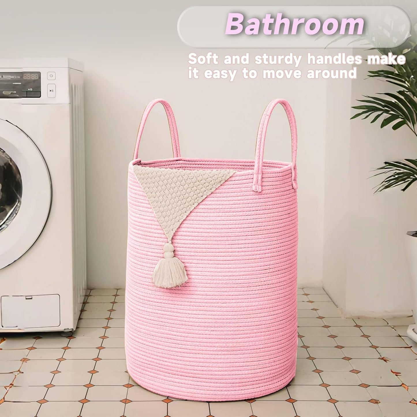 JMvicyroam Large Woven Laundry Basket Hamper,60L Cotton Rope Storage Bin for Blankets,Toys and Clothes,Decorative Tall Nursery Hamper for Living Room,Baby Nursery,Bathroom and Bedroom,Brown