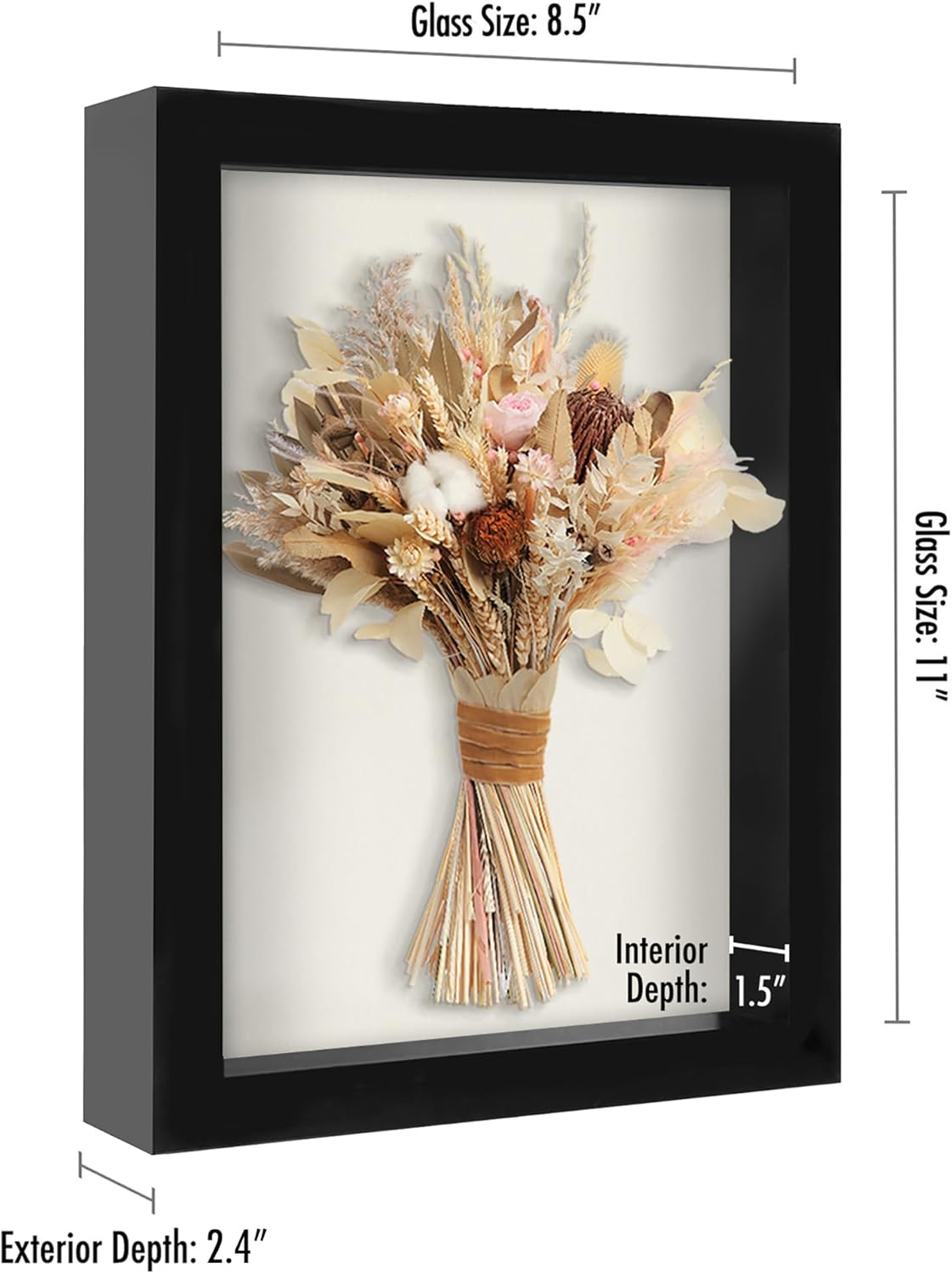 Americanflat 12x16 Shadow Box Frame with Polished Plexiglass - Silhouette Collection - Large Shadow Box Display Case for Tabletop and Wall Display - Black with Soft Felt Back