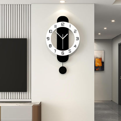Decorative Wall Clock for Living Room Decor Large Modern Wall Clocks with Pendulum Battery Operated for Bedroom Office Kitchen Home Small Black Silent Wall Clock Non Ticking 11.8*22.4 Inch