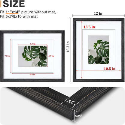 Egofine 12x16 Picture Frame Black, Covered by Plexiglass Made of Solid Wood, Display Pictures 9x12 and 11x14 with Mat or 12x16 Without Mat, for Wall Mounting Photo Frame - Colors A