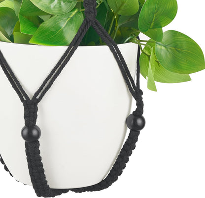 Mkono Fake Hanging Plant with Pot, Artificial Plants for Home Decor Indoor Macrame Plant Hanger with Fake Vines Greenery for Bedroom Bathroom Kitchen Office Decor, Ivory (Pothos)