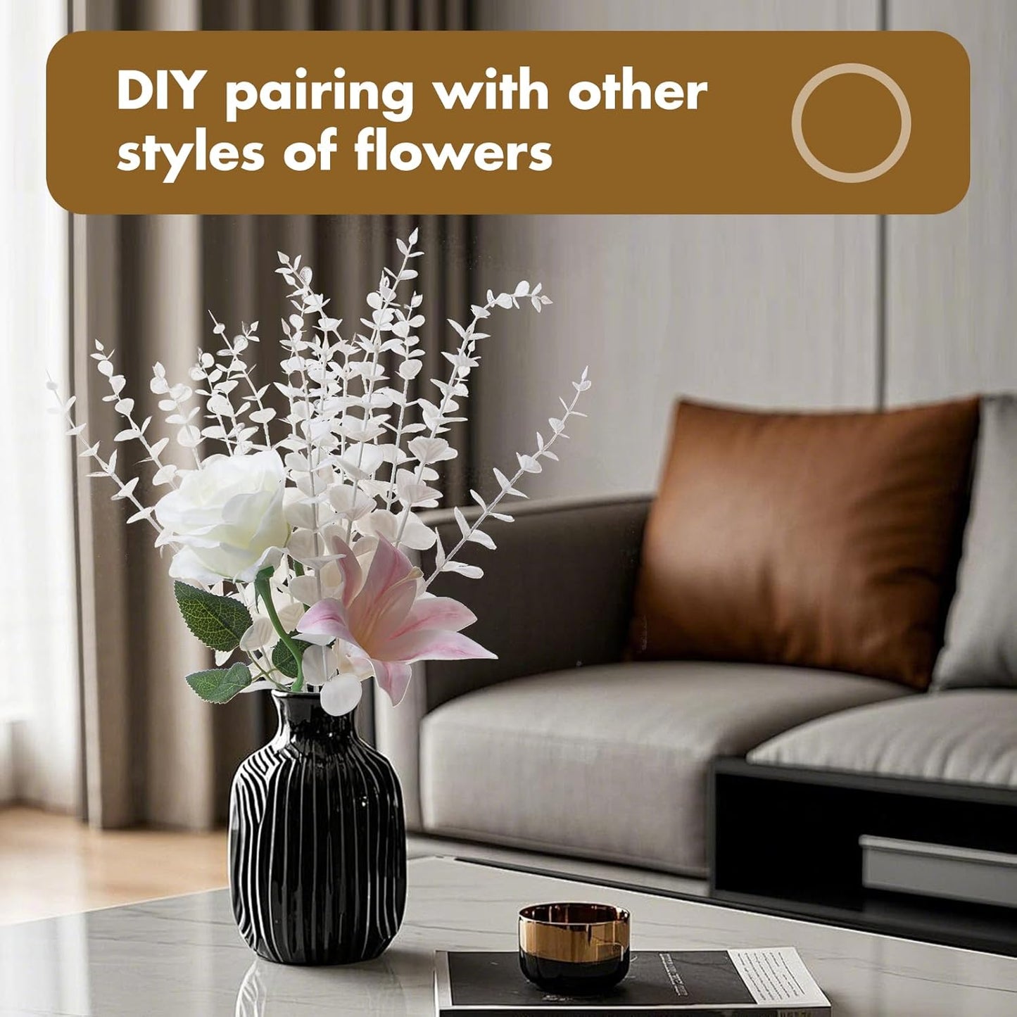 18pcs Eucalyptus Stems Greenery Stems Fake Leaves Artificial Flowers Bouquet Faux Branches Centerpiece Flores Plants for Home Party Decor Wedding Decoration