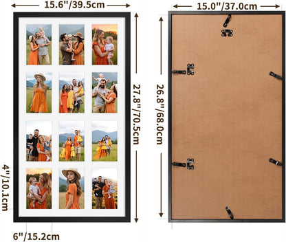 QUTREY 20 Opening 4x6 Collage Picture Frame Set of 2, 18.1x41.3 inches Black Multiple Frames Display 4 by 6 inch Photos with Mat for Wall Hanging