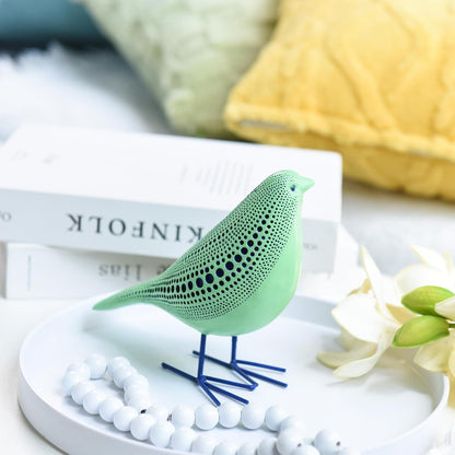 Quoowiit Bird Figurine, Modern Sculpture and Statues for Home Decor, Animal Statues for Bookshelf, Table, Entryway, Fireplace, Resin Decorative Sculpture with Chic Polka Dots Art Design (White)