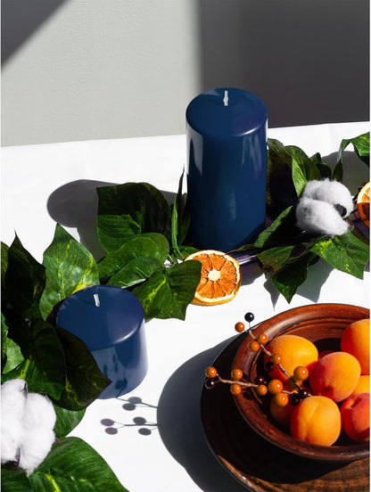 CANDWAX 3x4 inch Pillar Candles Set of 3 – Unscented Dripless Rustic Dark Blue Candles for Room Decor, Weddings, Centerpieces