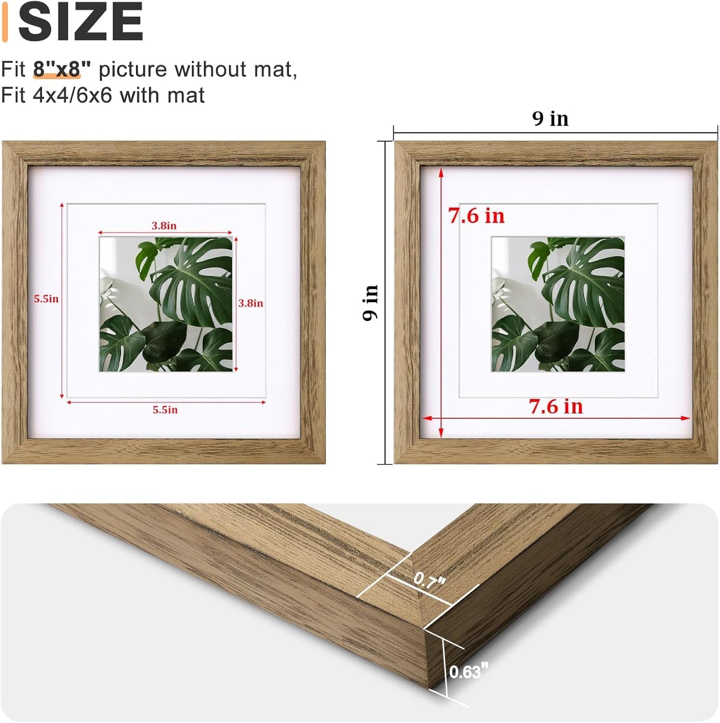 Egofine 12x16 Picture Frame Black, Covered by Plexiglass Made of Solid Wood, Display Pictures 9x12 and 11x14 with Mat or 12x16 Without Mat, for Wall Mounting Photo Frame - Colors A