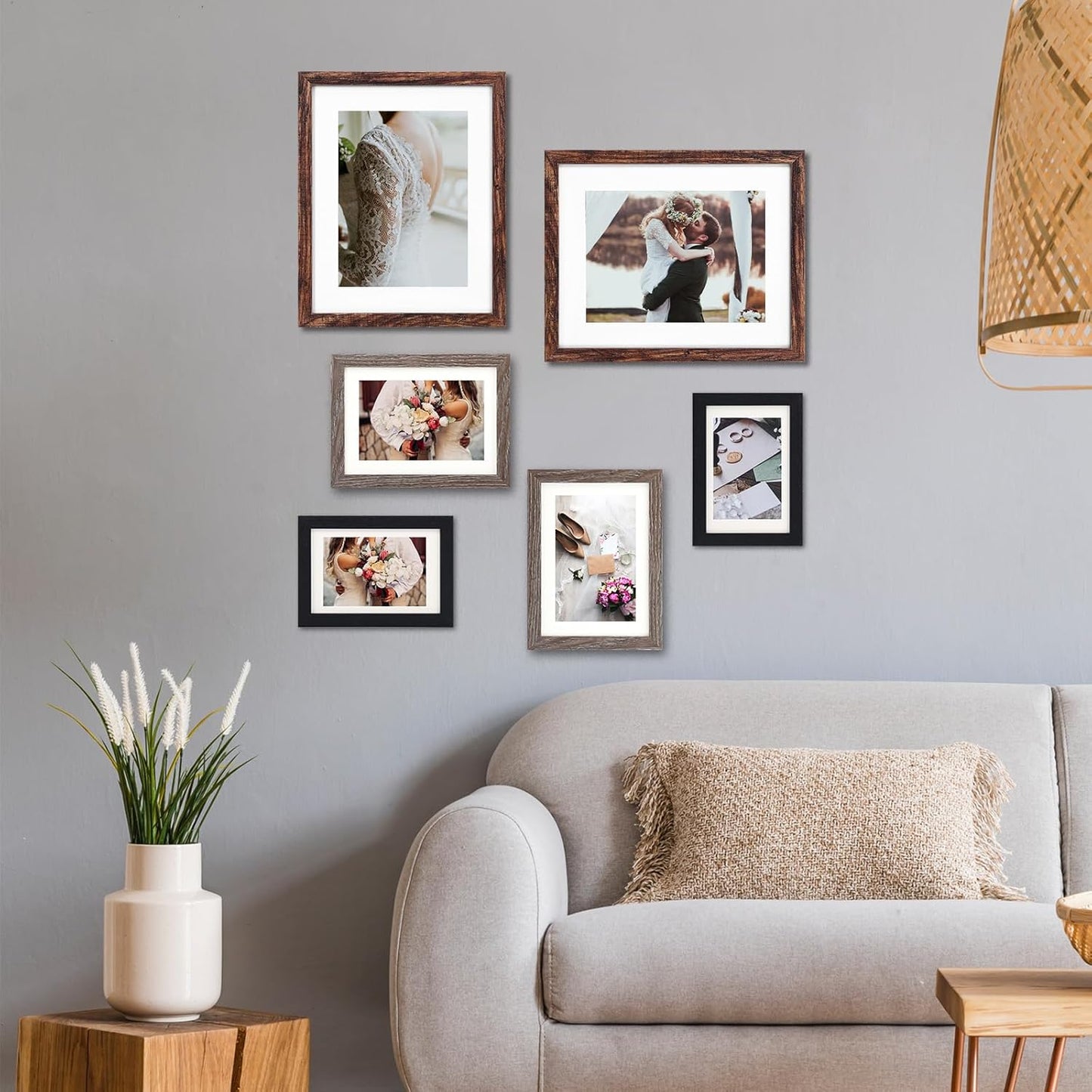 Fixwal Picture Frames Set, Gallery Wall Frame Set Picture Frames Collage 15 Pack for Wall or Tabletop with 8x10 5x7 4x6 Frames, Soft Earth Tones