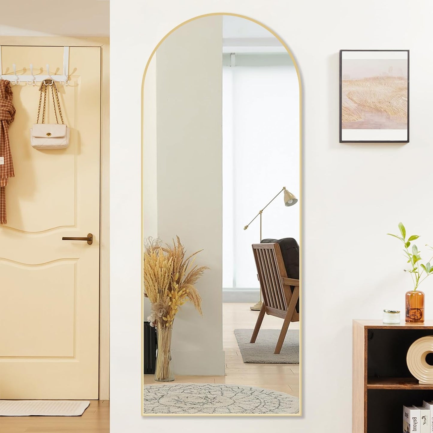 OLIXIS Black Arched Full Length Mirror 60"x16" for Bedroom, Full Body Mirror with Stand, Hanging or Leaning for Wall, Aluminum Alloy Thin Frame Floor Standing for Living Room
