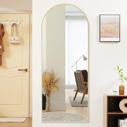 OLIXIS Black Arched Full Length Mirror 60"x16" for Bedroom, Full Body Mirror with Stand, Hanging or Leaning for Wall, Aluminum Alloy Thin Frame Floor Standing for Living Room