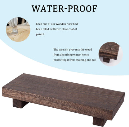 zoocatia Small Wood Tray Pedestal Stand Farmhouse Bathroom Decor Decorative Wooden Riser Kitchen Soap Dish Holder for Vanity, Counter, Sink, Brown