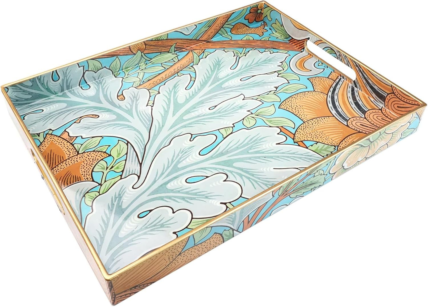 Spsyrine Serving Tray with Handles, Plastic Decorative Tray for Coffee Table, Living Room, Home Decor, Dianthus