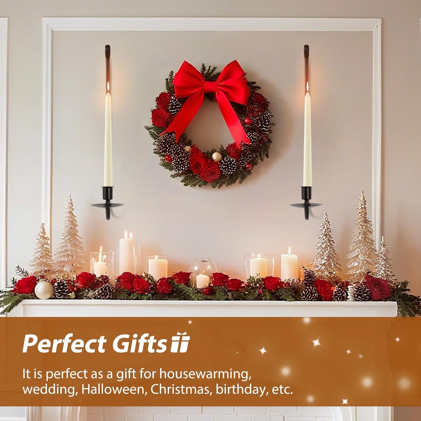 Candle Sconces Set of 2, Taper & Pillar Wall Candle Holder, 13.2 Inch Black Wall Sconces Set of Two, Decor for Entryway, Stair Corner, Living Room, Gifts for Men Women Mom or Dad