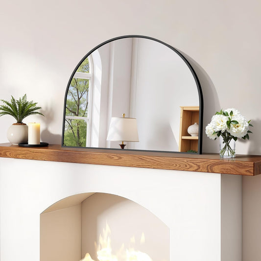CIRCUMI Arched Wall Mirror, 42"x42" Black Arched Mirror with Tempered Glass, Metal Frame, Large Size for Entryway Table, Mantel,Living Room,Over Sink,Arch Mirror for Decor,Shatterproof&Crystal-Clear - Colors B