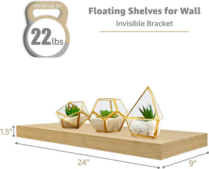 Sorbus Floating Shelves for Wall - 24" Bathroom Shelves, Wall Decor for Bedroom, Kitchen, Living Room, Home Decor & Book Storage - Mounted Floating Shelf with Invisible Brackets (White, 2 Pack)