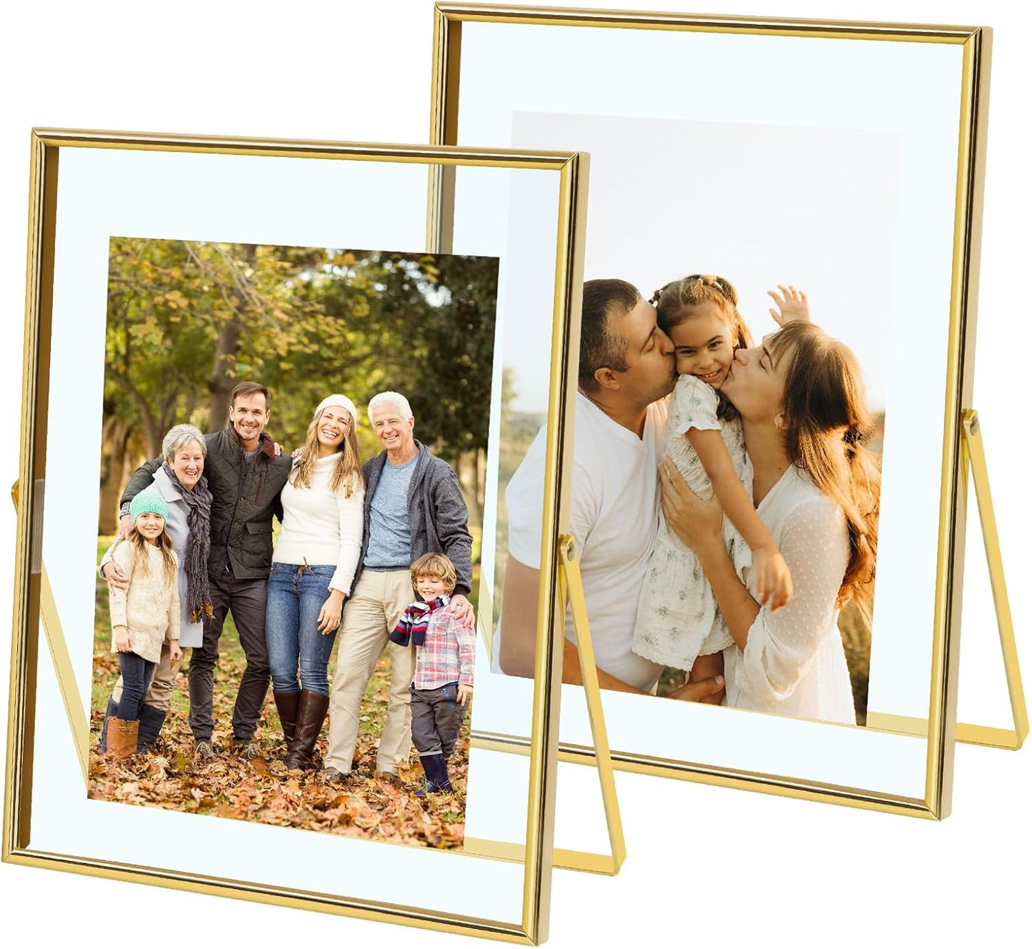 Qiannhee 8x10 Floating Frames Set of 2, Double Glass Desktop Picture Frames, Holds Multiple Photo Sizes, Photo Frame with Metal Stand