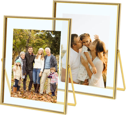 Qiannhee 8x10 Floating Frames Set of 2, Double Glass Desktop Picture Frames, Holds Multiple Photo Sizes, Photo Frame with Metal Stand